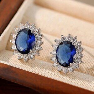 “Adriana” Blue Sapphire Vintage Style Earrings
